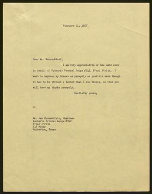 [Letter from Isaac H. Kempner to Sam Nussenblatt, February 21, 1955]