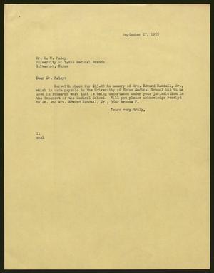 [Letter from Isaac H. Kempner to H. W. Paley, September 27, 1955]