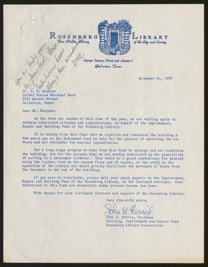 [Letter from John W. Harris to I. H. Kempner, November 21, 1955]