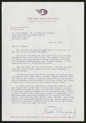 [Letter from Fred D. Thompson, Jr. to I. H. Kempner, August 18, 1955]