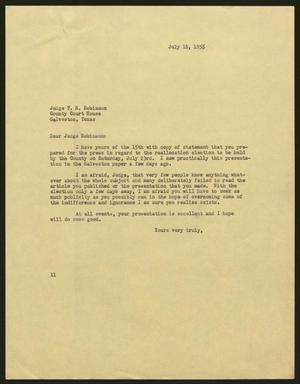 [Letter from I. H. Kempner to Judge T. R. Robinson, July 18, 1955]
