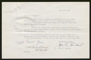 Primary view of object titled '[Letter from Joe F. Rowland to Isaac H. Kempner, June 27, 1955]'.