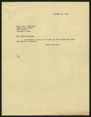 [Letter from Isaac Herbert Kempner to Rabbi Leo J. Stillpass, December 22., 1955]