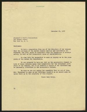 [Letter from I. H. Kempner to Standard & Poor's Corporation, December 22, 1955]
