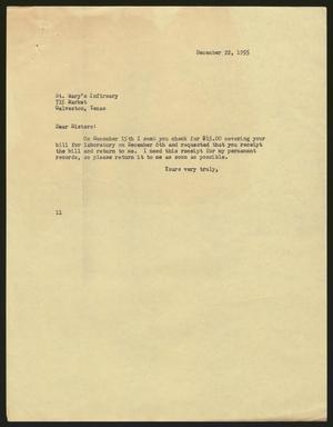 [Letter from I. H. Kempner to St. Mary's Infirmary, December 22, 1955]