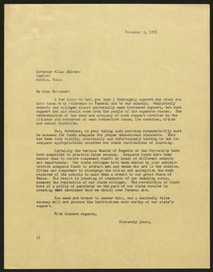 [Letter from I. H. Kempner to Governor Allan Shivers, November 3, 1955]