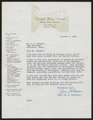 [Letter from Rabbi Leo J. Stillpass to I. H. Kempner, October 6, 1955]