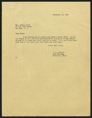 [Letter from I. H. Kempner to Mrs. Albine Smith, September 23, 1955]