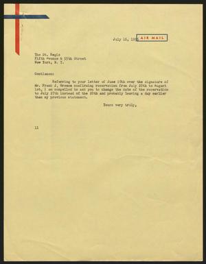 [Letter from I. H. Kempner to The St. Regis, July 16, 1955]