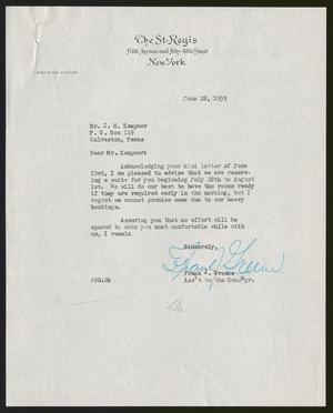 [Letter from The St. Regis to I. H. Kempner, June 28, 1955]