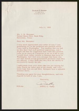 [Letter from Dudley C. Sharp to I. H. Kempner, July 11, 1955]
