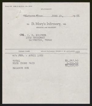 [Invoice for St. Mary's Infirmary, June 14, 1955]