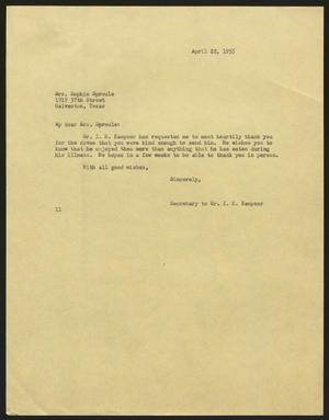 [Letter from I. H. Kempner to Mrs. Sophie Sproule, April 22, 1955]