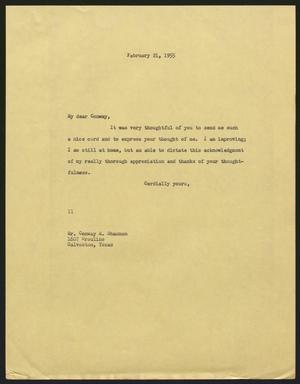 [Letter from Isaac H. Kempner to Conway M. Shannon, February 21, 1955]