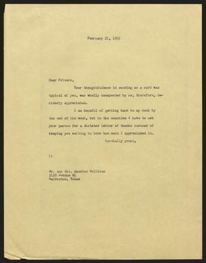[Letter from Isaac H. Kempner to Mr. and Mrs. Maurice Sullivan, February 21, 1955]