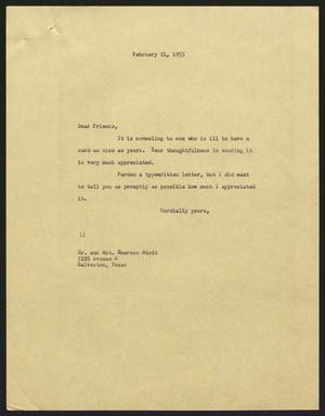 [Letter from Isaac H. Kempner to Mr. and Mrs. Emerson Stott, February 21, 1955]