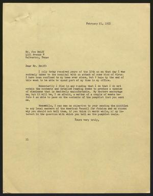 [Letter from I. H. Kempner to Joe Swiff, February 21, 1955]