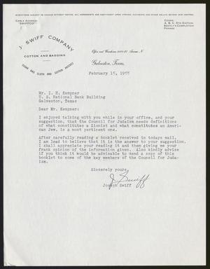 [Letter from Joseph Swiff to I. H. Kempner, February 15, 1955]