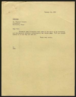 [Letter from Isaac Herbert Kempner to Raymond Stewart, January 28, 1955]