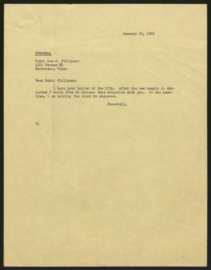 [Letter from Isaac Herbert Kempner to Rabbi Leo J. Stillpass, January 20, 1955]