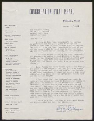 [Letter from Congregation B'nai Israel to The Kempner Family, January 17, 1955]