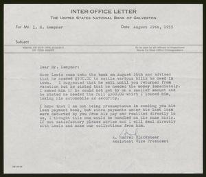 [Inter-Office Letter from A. Harrel Blackshear to Isaac Herbert Kempner, August 29, 1955]