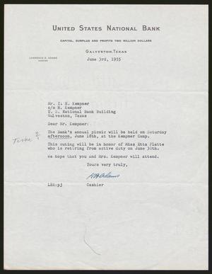 [Letter from Lawrence B. Adams to Isaac H. Kempner, June 3, 1955]