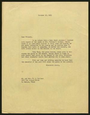 [Letter from I. H. Kempner to Mr. and Mrs. R. L. Wallace, October 27, 1955]