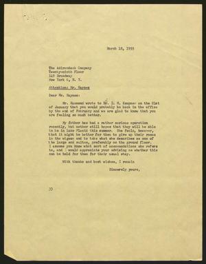 [Letter from Harris Leon Kempner to The Adirondack Company, March 18, 1955]