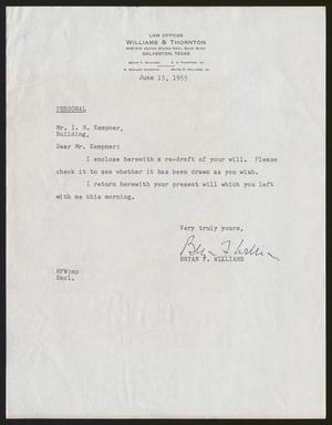 [Letter from Bryan F. Williams to I. H. Kempner, June 15, 1955]