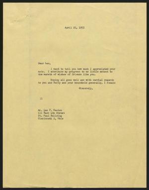 [Letter from I. H. Kempner to Leo F. Weston, April 25, 1955]