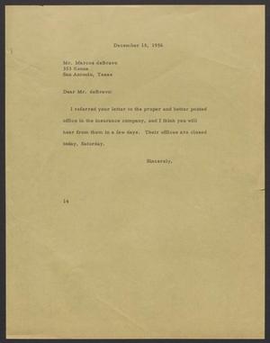 [Letter from I. H. Kempner to Mr. Marcos deBravo - December 15, 1956]