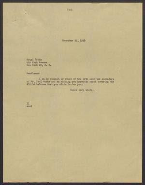 [Letter from I. H. Kempner to Hotel Drake, November 21, 1956]