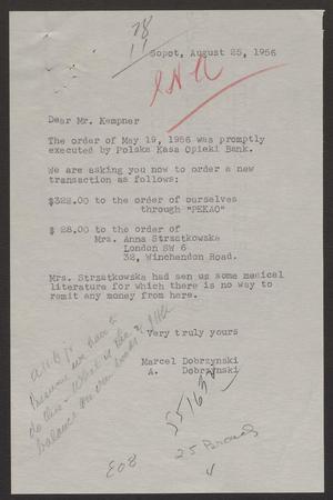 [Letter from Marcel Dobrzynski to I. H. Kempner - August 25, 1956]