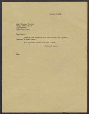 [Letter from I. H. Kempner to Rabbi Stanley Dreyfus - October 2, 1956]