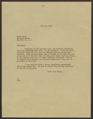 [Letter from I. H. Kempner to the Hotel Drake - July 20, 1956]