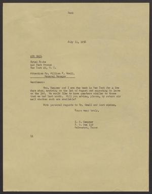 [Letter from I. H. Kempner to the Hotel Drake - July 11th, 1956]