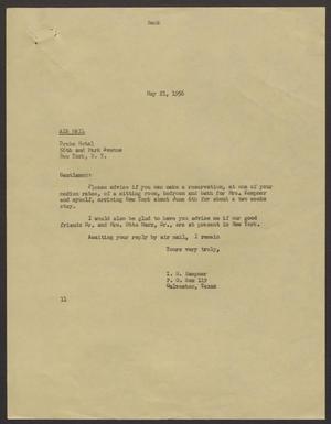 [Letter from I. H. Kempner to the Drake Hotel - May 21, 1956]