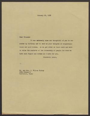 [Letter from I. H. Kempner to Mr. and Mrs. J. Wilson Dickey - January 16, 1956]