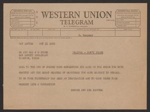 [Telegram from Hennie and Ike Kempner to Mr. and Mrs. J. W. Evans, October 31, 1956]