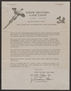 [Letter from Eskew Brothers Game Farms, 1956]