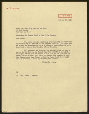 [Letter from I. H. Kempner to First National City Bank of New York - October 17, 1956]