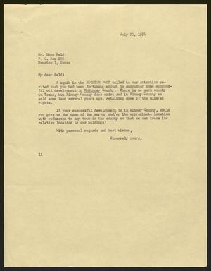 [Letter from I. H. Kempner to Mr. Mose Feld - July 20, 1956]