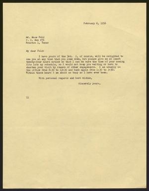 [Letter from I. H. Kempner to Mr. Mose Feld - February 6, 1956]
