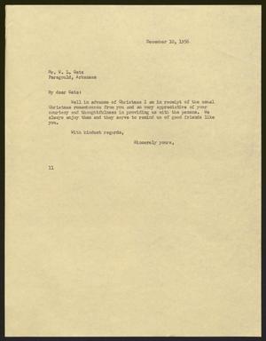 Primary view of object titled '[Letter from I. H. Kempner to Mr. W. L. Gatz - December 10, 1956]'.