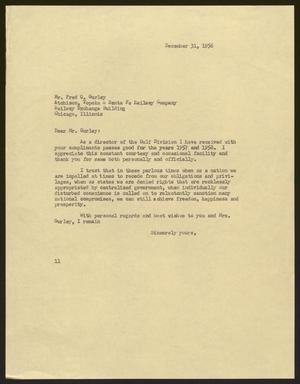 Primary view of object titled '[Letter from I. H. Kempner to Mr. Fred G. Gurley - December 31, 1956]'.