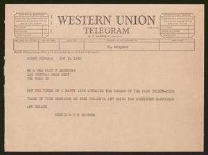 [Telegram from Hennie and I. H. Kempner to Mr. and Mrs. Fred F. Greenman - November 14, 1956]
