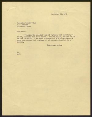[Letter from I. H. Kempner to Galveston Country Club - September 11, 1956]