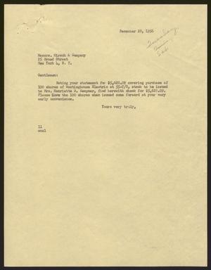 [Letter from Isaac H. Kempner to Hirsch and Company - December 26, 1956]