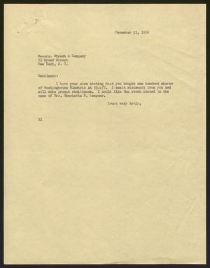 [Letter from Isaac H. Kempner to Hirsch and Company - December 21, 1956]